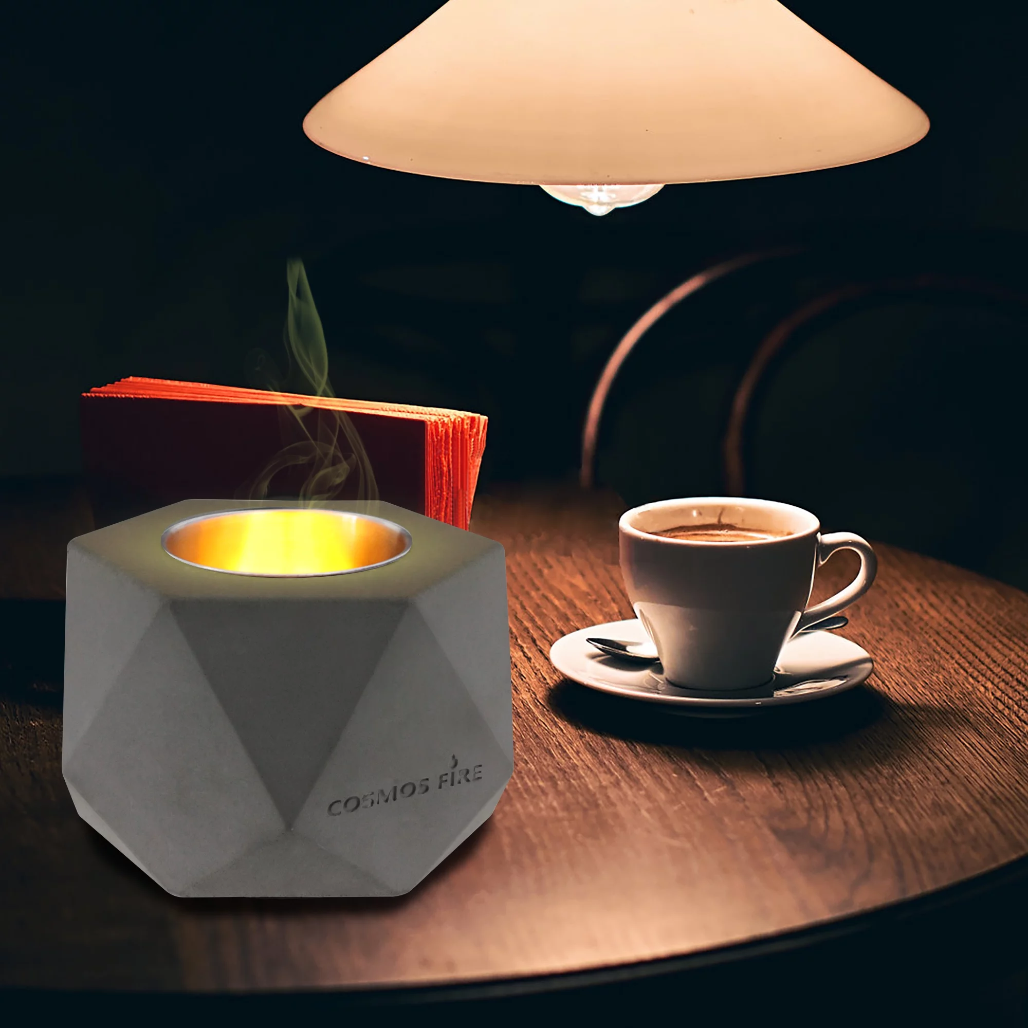 Tabletop Concrete Fire Pit Portable Mini Polyhedron Fireplace Rubbing Alcohol Fire Bowl for Marshmallow
