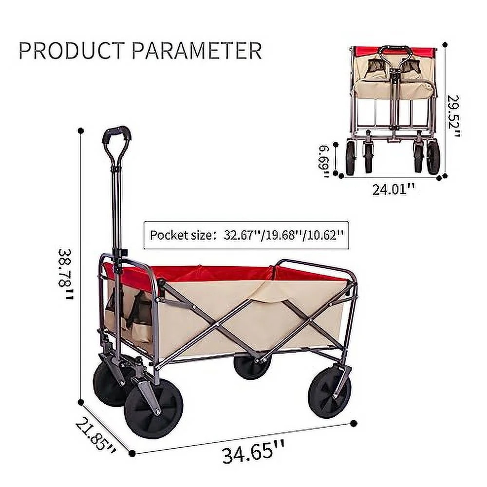 Collapsible Foldable Wagon Outdoor Garden Cart Multipurpose Micro Collapsible Beach Trolley Cart Camping Folding Sports Wagon for Beach Garden Camping