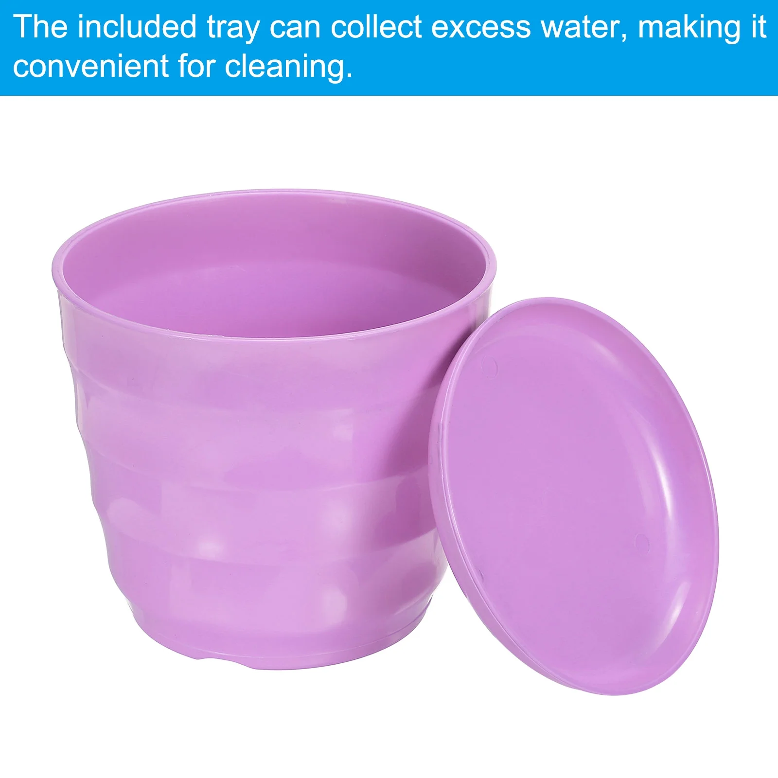 Uxcell 6 Inch Plastic Plant Pots Flower Planters with Drainage Holes and Tray, Purple 5 Pack