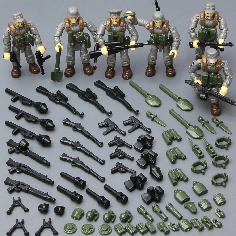 6pcs/1set Armed Military Figures Building Blocks Playset with Weapons, Removable Armed Battle Figure Set Building Toys