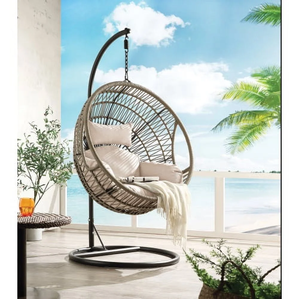Buumin ACME Vinnie Patio Swing Chair with Stand, Fabric & Rope (1Set/3Ctn) 45088