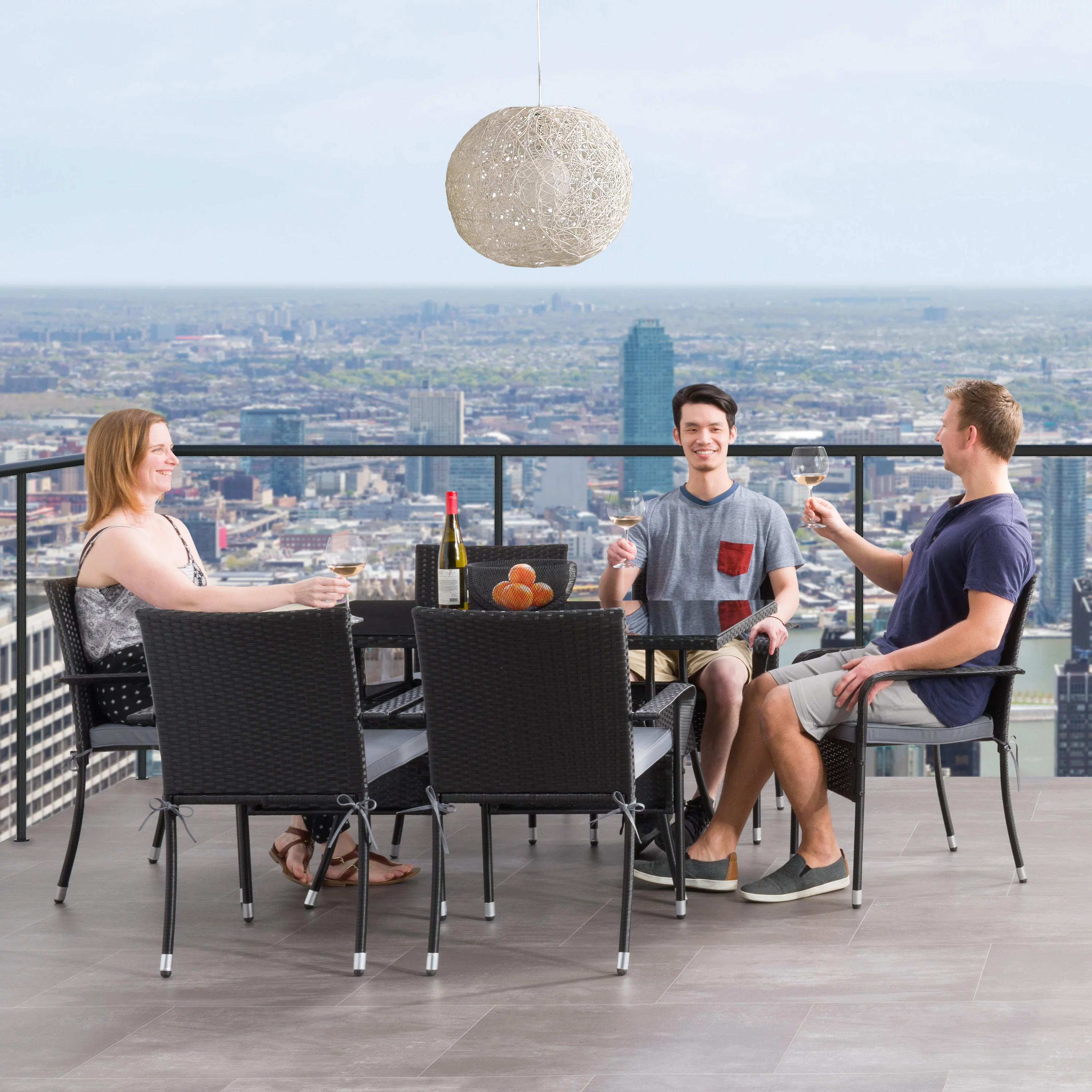 CorLiving 7pc Patio Dining Set - Black Resin Wicker / Rattan