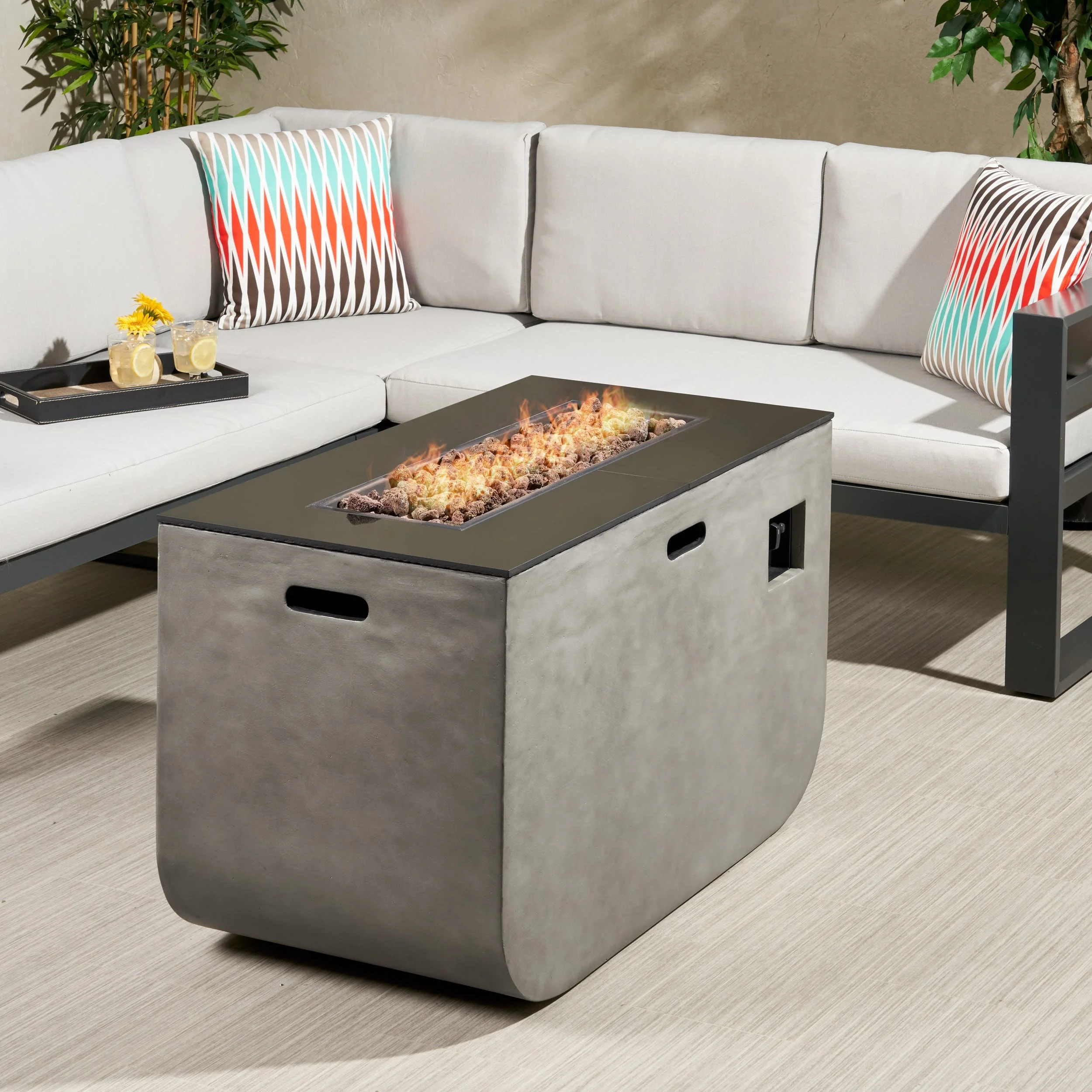 Christopher Knight Home Adio Outdoor 50,000 BTU Modern 40-inch Rectangular Lightweight Concrete and Ceramic Fire Pit Table by
