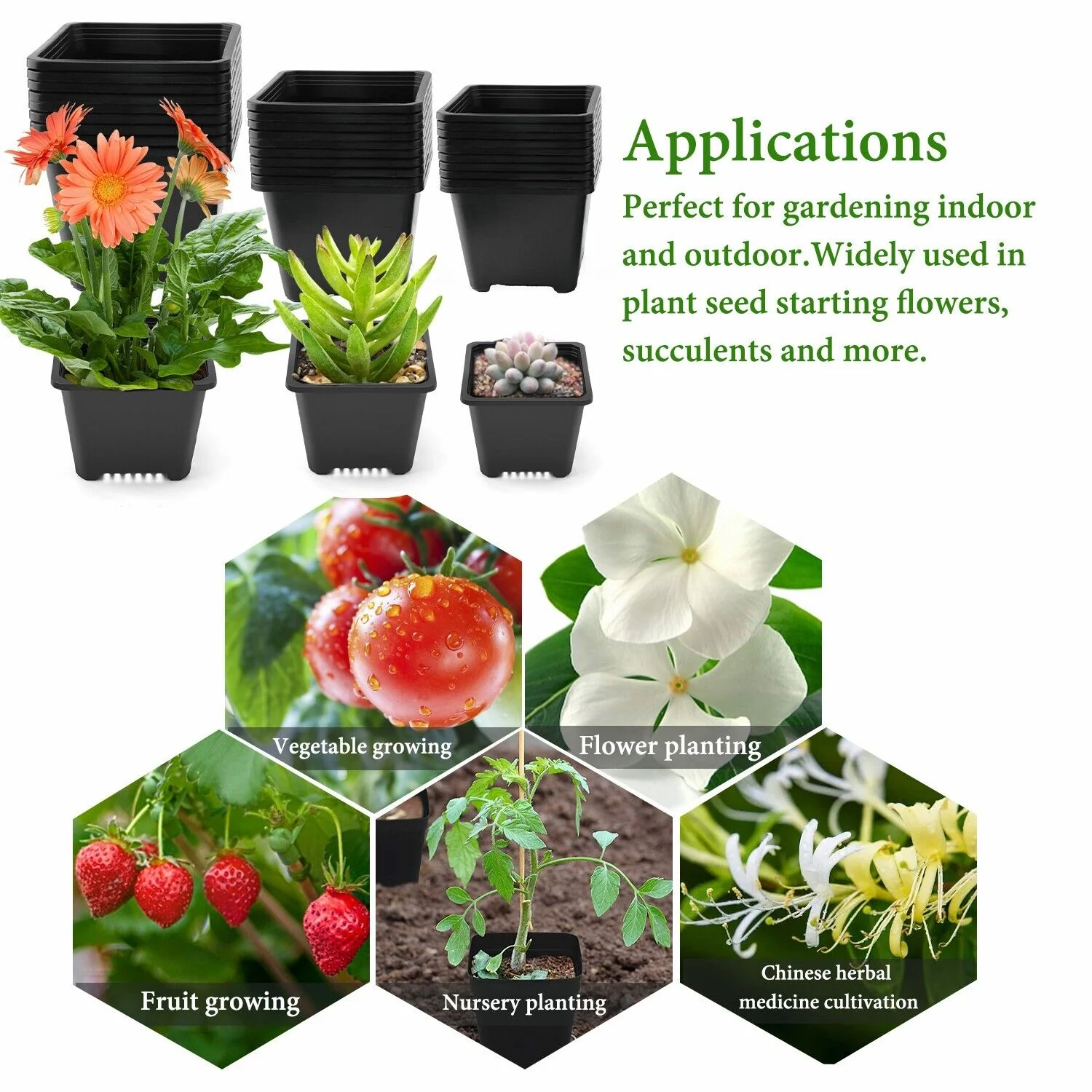10pcs Black Square Plastic Seedling Pots Seed Pots Flower Pots Transplant Pots