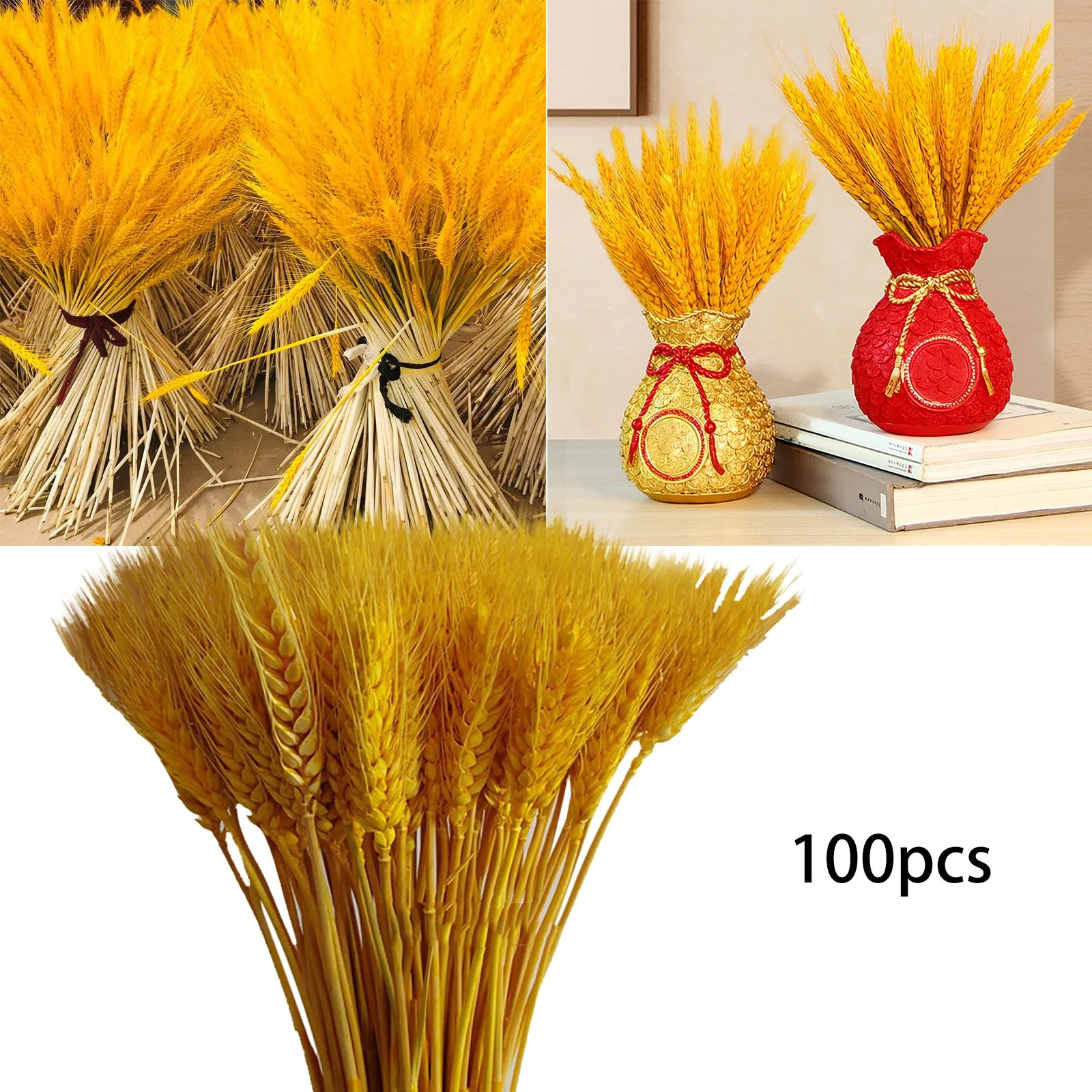 Yeetfub Fake Plants for Outdoors Indoor 100pcs Artificial Natural Wheat Dried Flowers Bouquet Simulation Living Room Decoration for Wedding Home Faux Flowers Bulk Gift for Mothers Day
