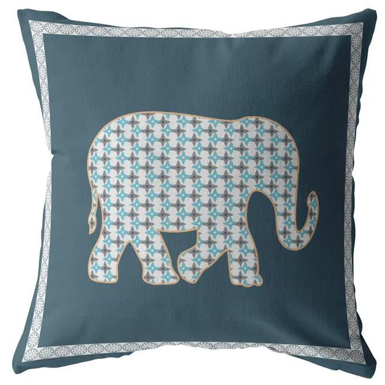 26 in. Spruce Blue Elephant Indoor & Outdoor Throw Pillow, White & Muted Blue