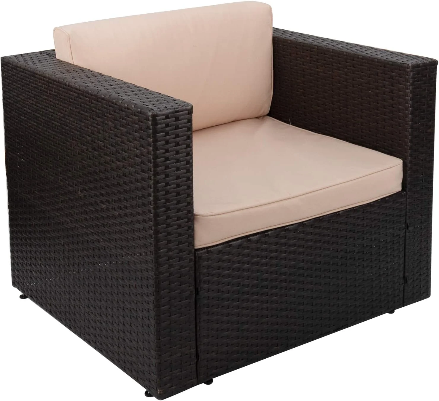 GFVCNIO Outdoor Patio  All Weather PE Rattan Wicker Chair Single Sofa with Cushions for Lawn Poolside Backyard Garden