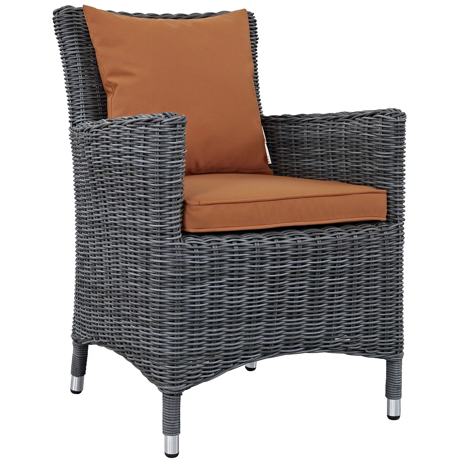Side Dining Chair, Orange, Rattan, Wicker, Outdoor Patio Balcony Cafe Bistro Garden Hospitality Restaurant, Modern Contemporary HB32790