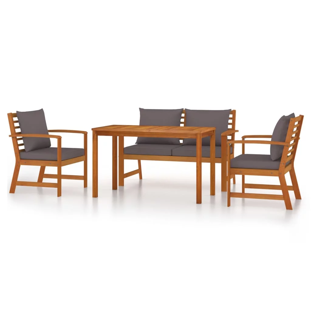 Irfora 4 Piece Patio Dining Set with Cushions Solid Wood Acacia