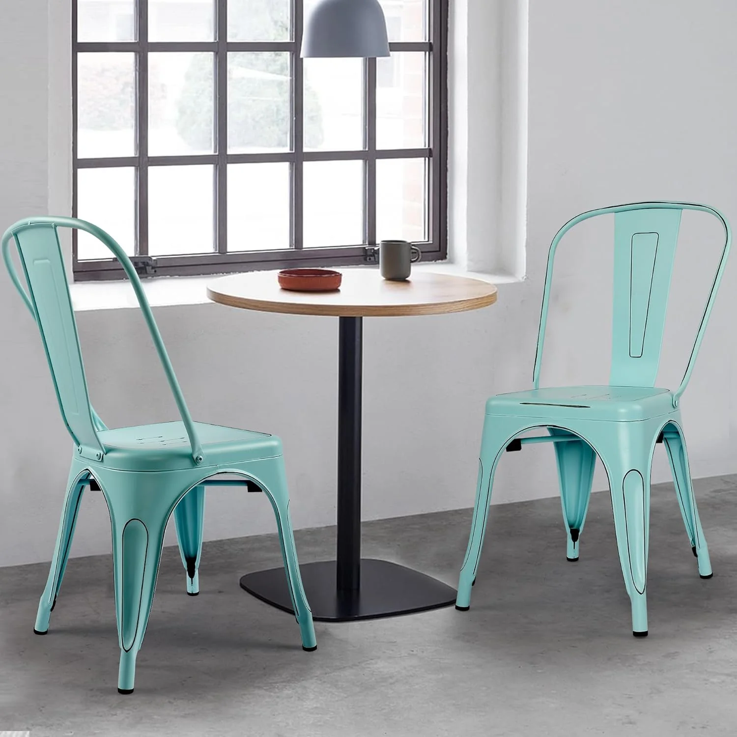 CHIOPKM Patio Dining Chairs Set of 4 Metal Chairs Indoor Outdoor Chairs Stackable Chairs for Kitchen  Dining Room  Bistro and Cafe (Black)