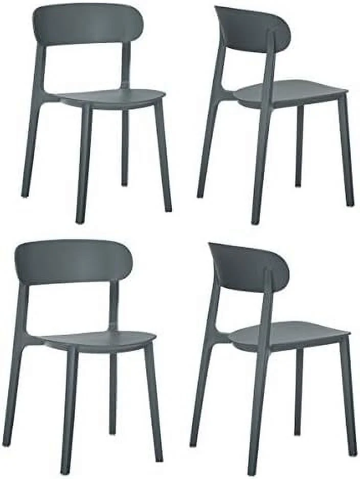 MQLIFEBOOM 4 x Campus Series Side Chairs  Mid-Century Modern Dining Chair  Stackable Chair  Great for Indoor and Outdoor (Dark Grey)