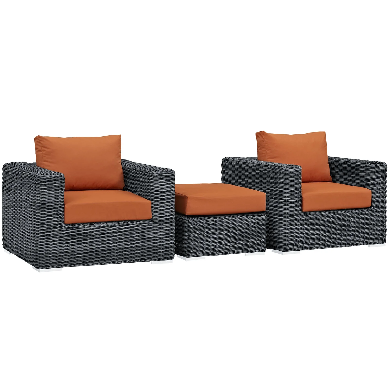 Lounge Armchair Table Set, Orange, Rattan, Wicker, Outdoor Patio Balcony Cafe Bistro Garden Hospitality Restaurant, Modern Contemporary HB32782