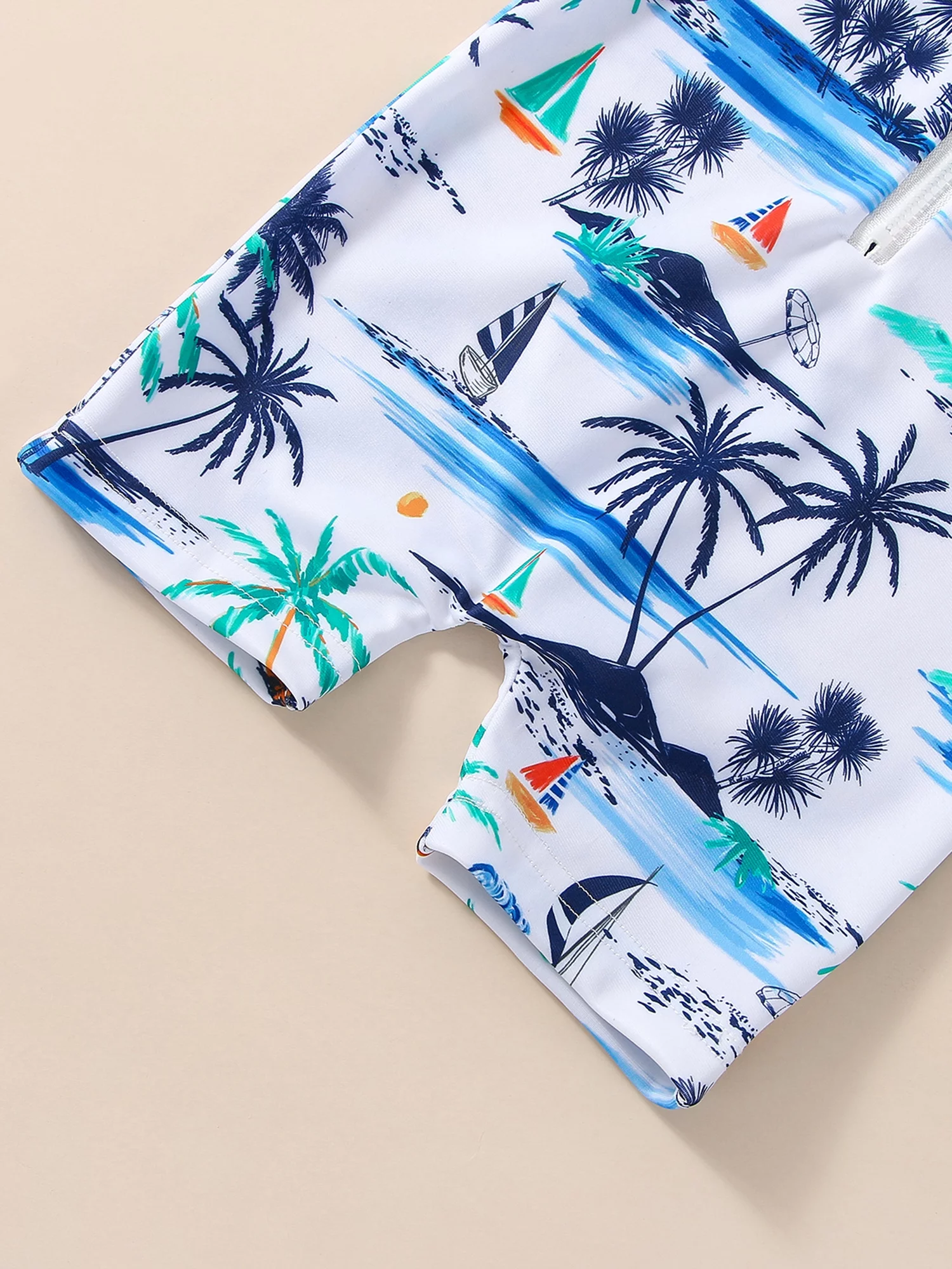 HOANSELAY Boy Romper Swimsuit, Long Sleeve Stand Neck Zipper Coconut Tree Beach Print Beach Swimwear Jumpsuit