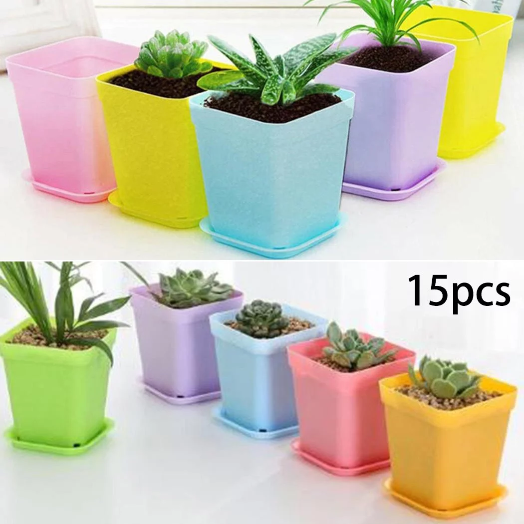 15pcs Mini Plastic Plant Flower Pot Home Office Decor Planter Colorful