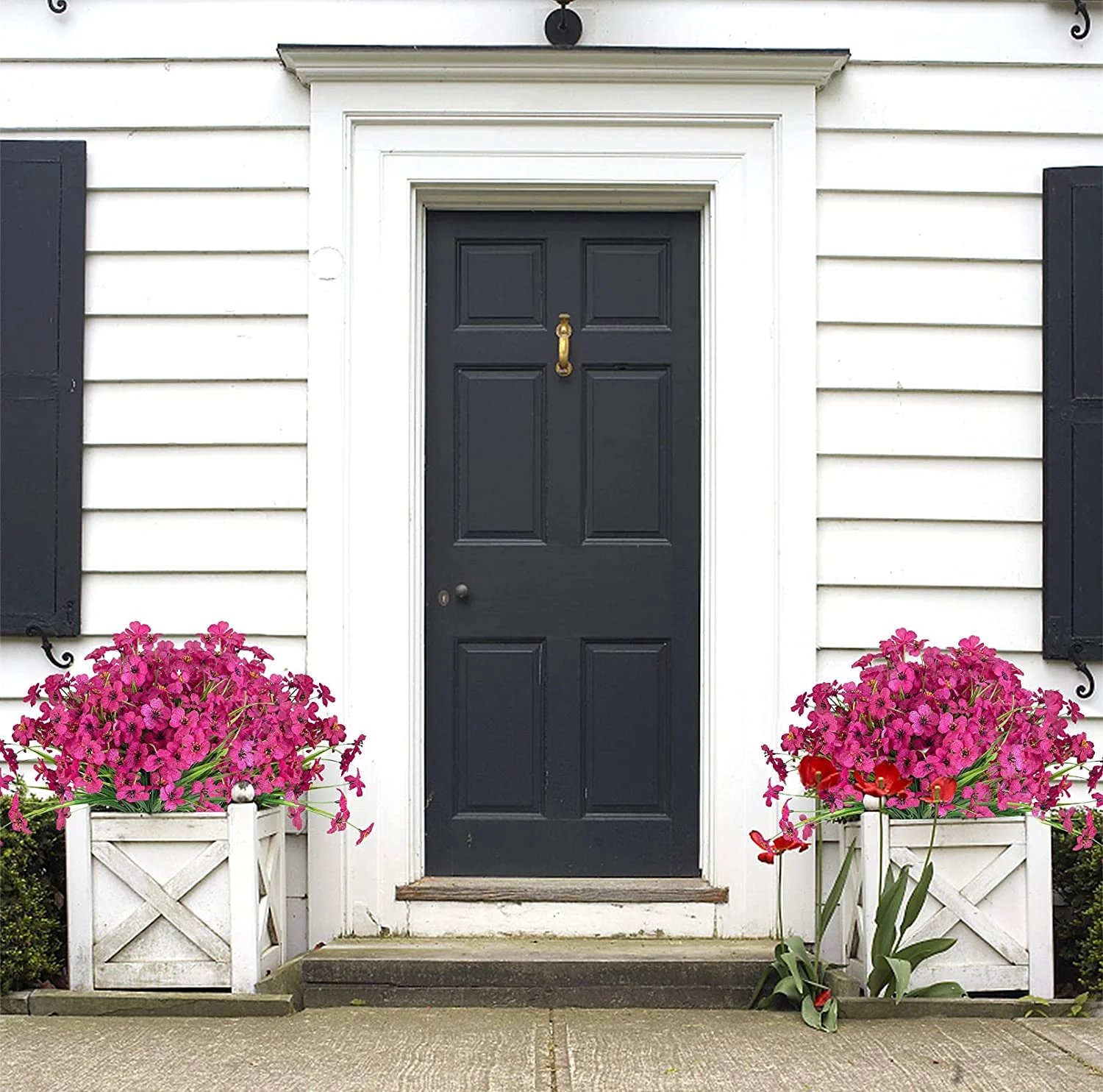 12 Bundles Fake Flowers Outdoor UV Resistant Artificial Plants Flowers No Fade Faux Plastic Flowers Greenery Shrubs for Garden Porch Window Box Home Decor (Rose Red)