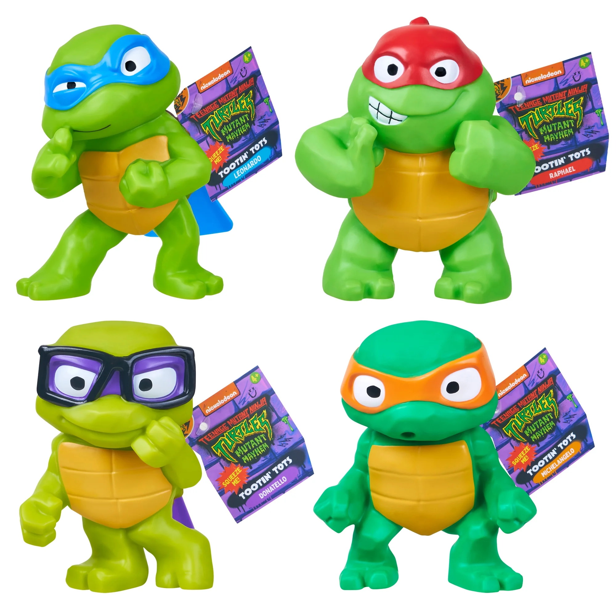 TMNT Tootin' Tot Turtles Soft Bundle includes one of each of the Teenage Mutant Ninja Turtles