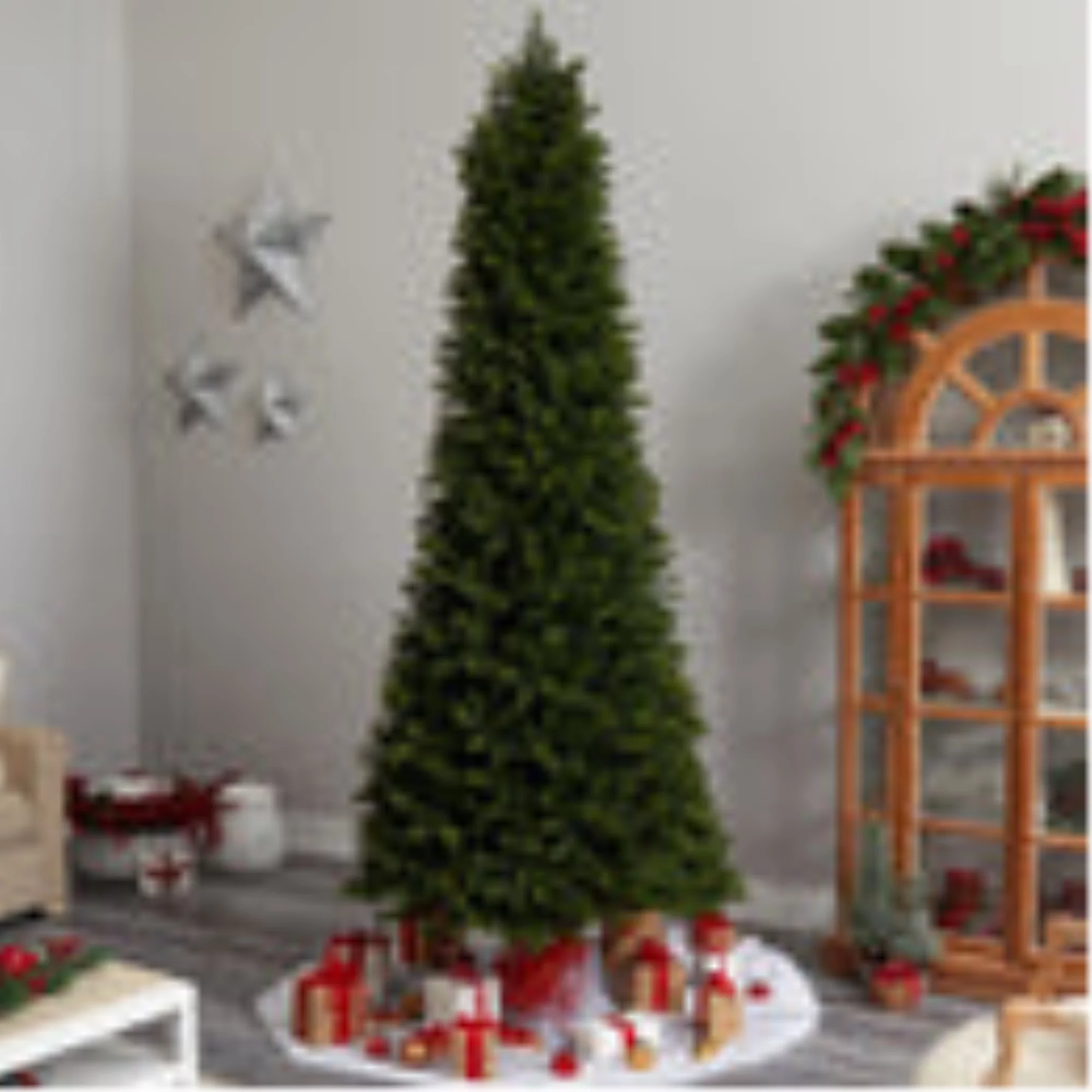 Nearly Natural 9.5' Pre-Lit Multifunction Slim Colorado Mountain Spruce Artificial Christmas Tree,