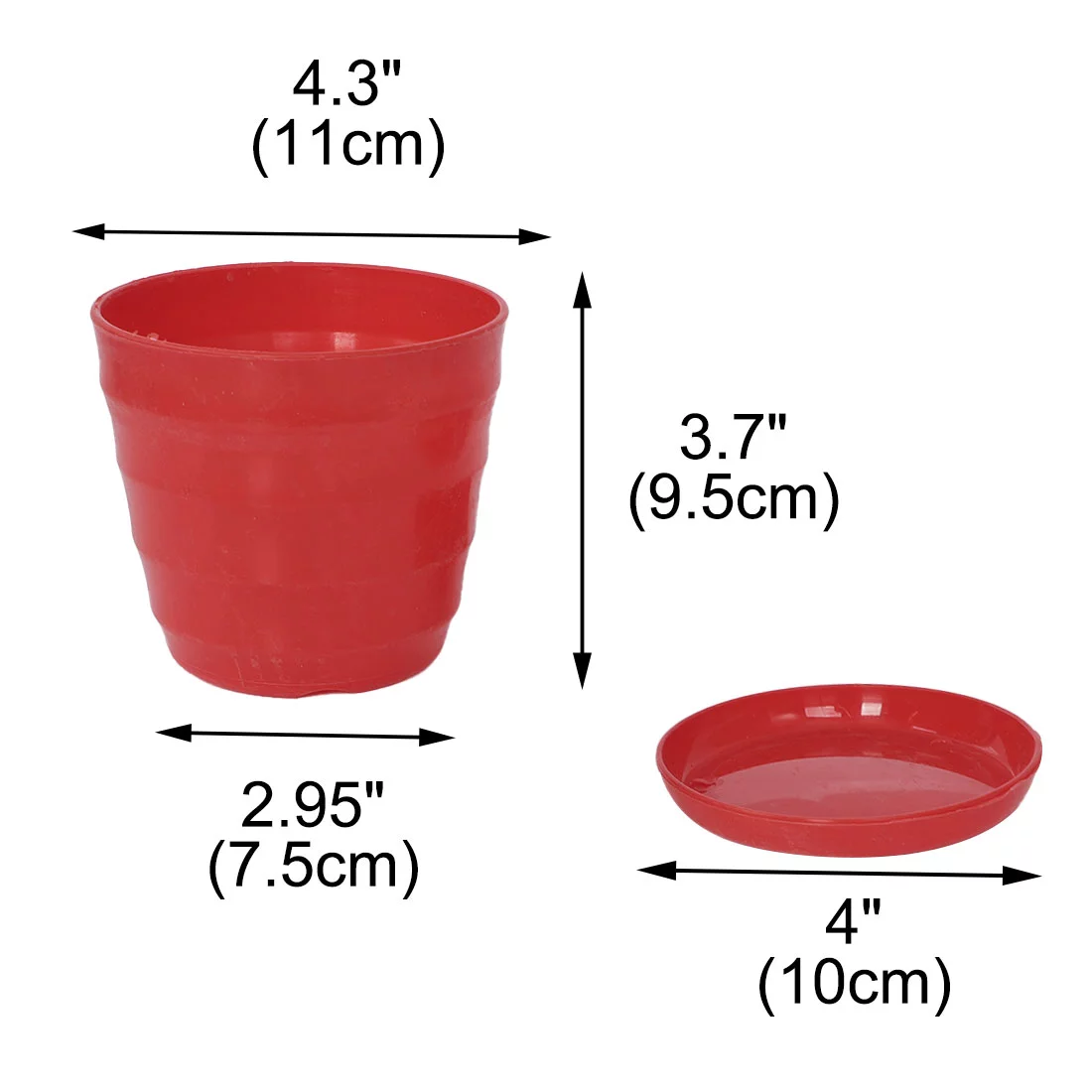 Uxcell Red Plastic Stripe Pattern  Home Garden Office Plant Flower Pot w Tray