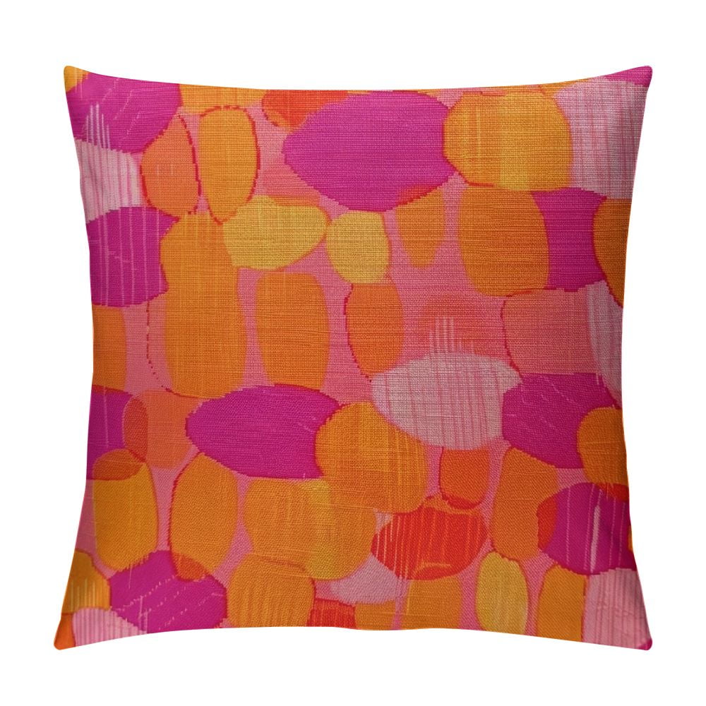 Chilfamy Retro 70s Pink Orange Paint Brush Throw Pillow Covers Aesthetic Throw Pillowcase Home Decor Living Room Cozy Cushion Cover for Bed Couch Sofa Trendy Funky Dormitory College 12x12in
