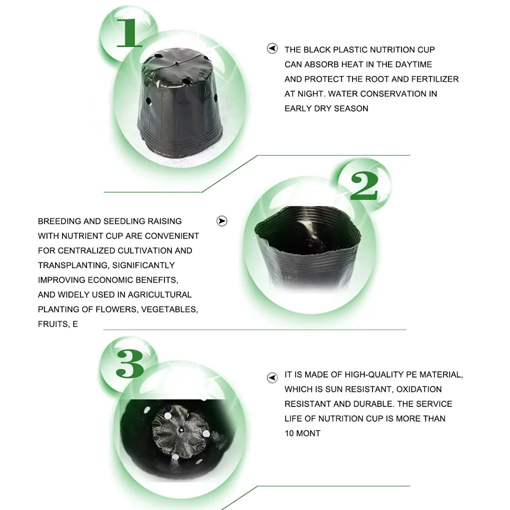 100pcs Plastic Planter Pot Home Garden Greenhouse Plant Nursery Flower Planting Seedling Grow Pot Portable Seeding Pots  15*13