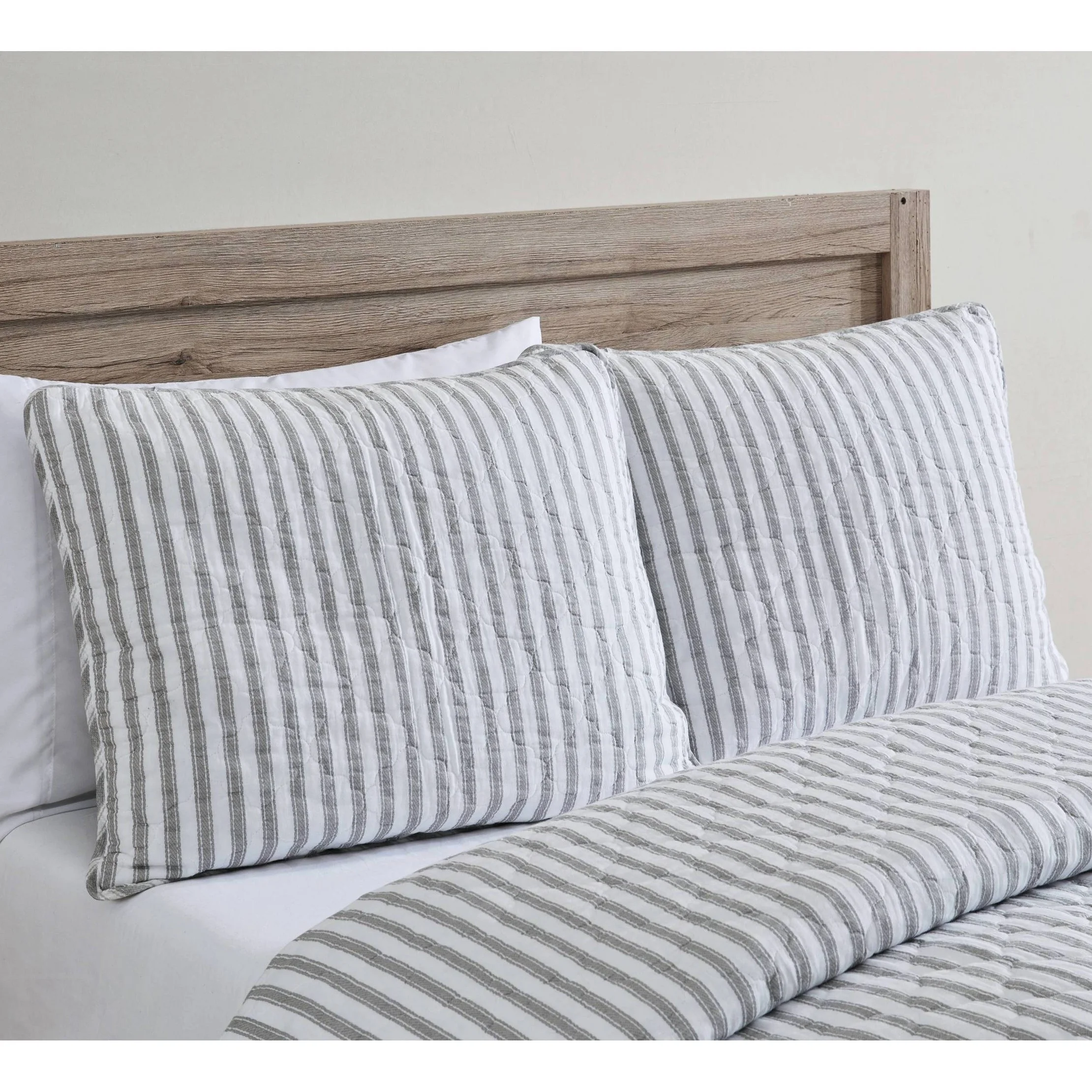 King Willow Way Ticking Stripe Quilt & Sham Set Gray -