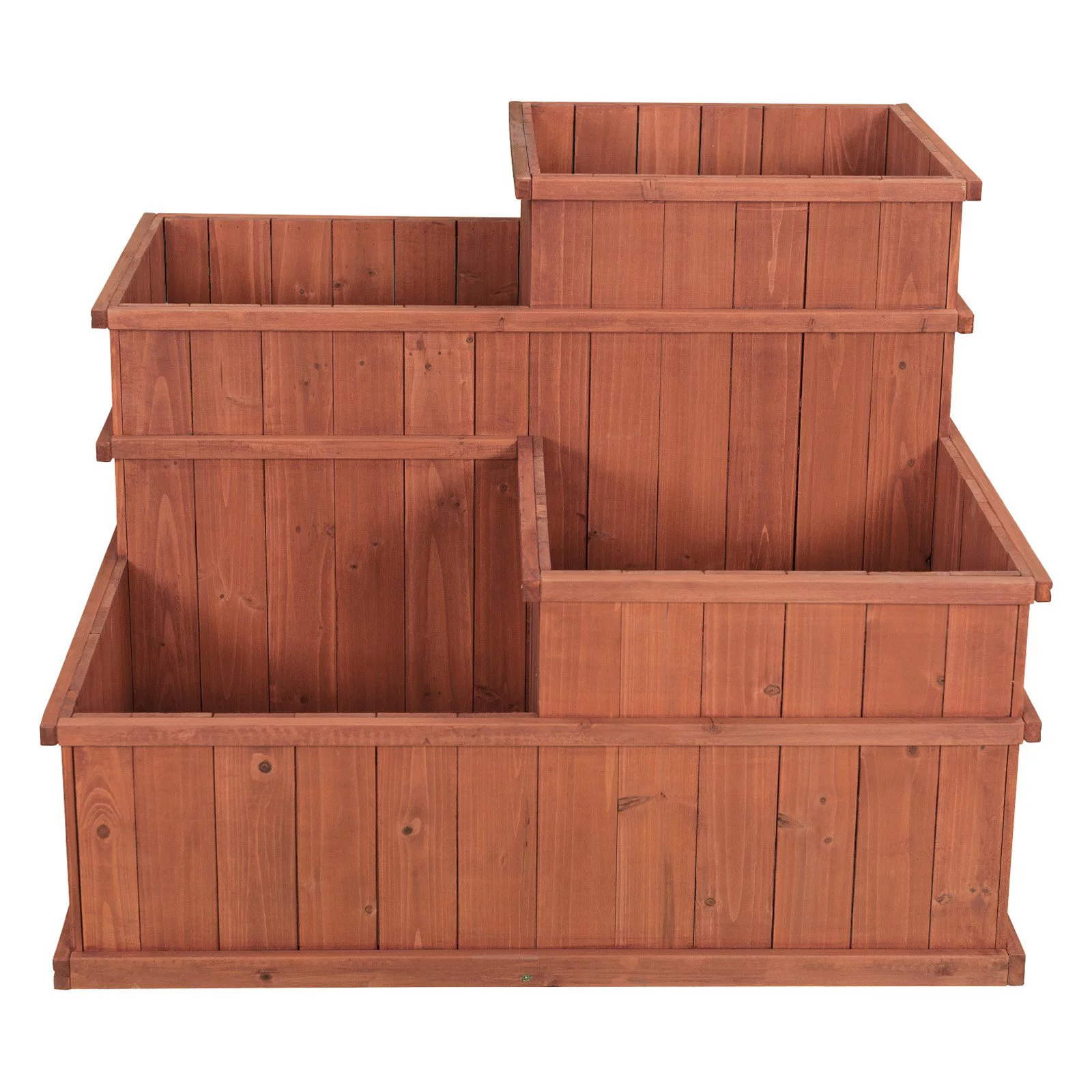 Leisure Season 4 Separate Compartments Wood Planter in Medium Brown