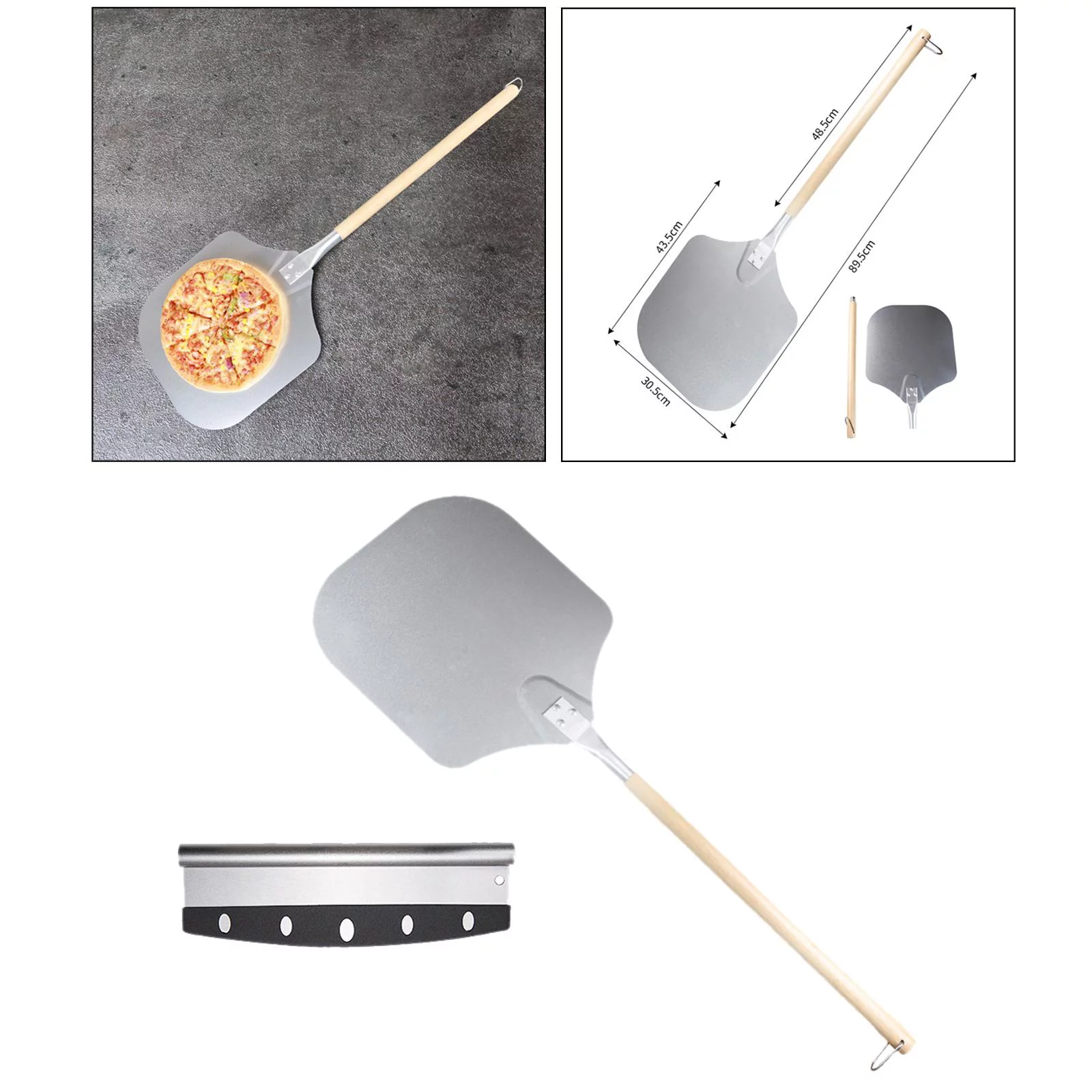Aluminum Alloy 35inch Pizza Peel with Wood Handle Spatula Shovel