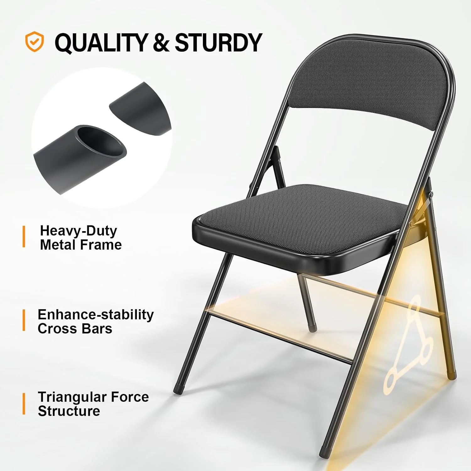CGFHYP with Padded Seats  Metal Frame with Fabric Seat & Back  Capacity 350 lbs  Black  Set of 4