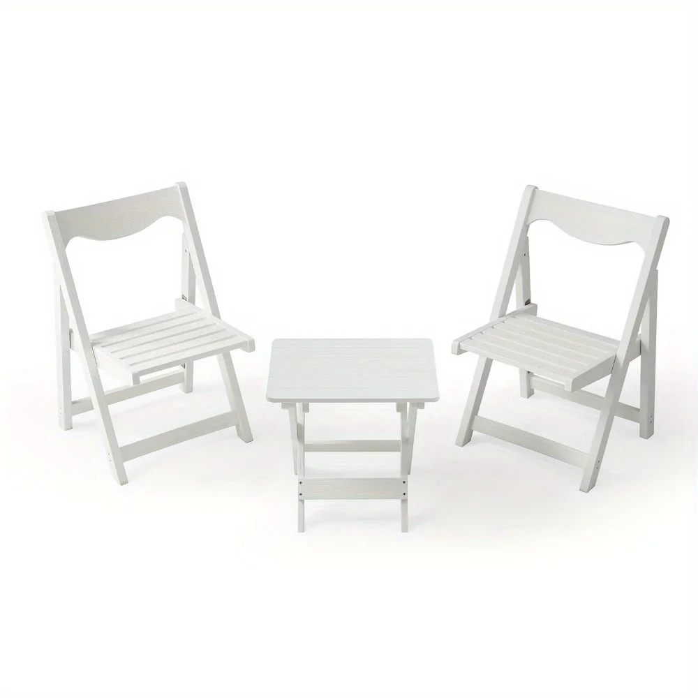 Zateety Foldable Small Table and Chair Set with 2 Chairs and Rectangular Table  White