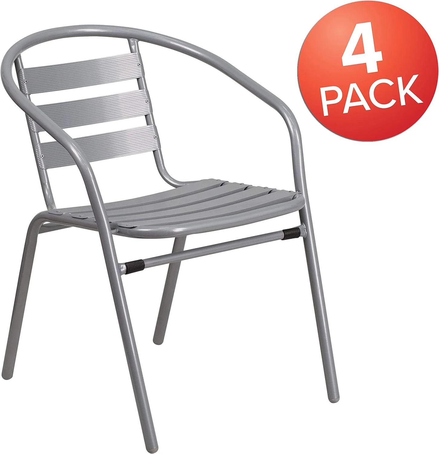 Lila 4 Pack Silver Metal Restaurant Stack Chair With Aluminum Slats