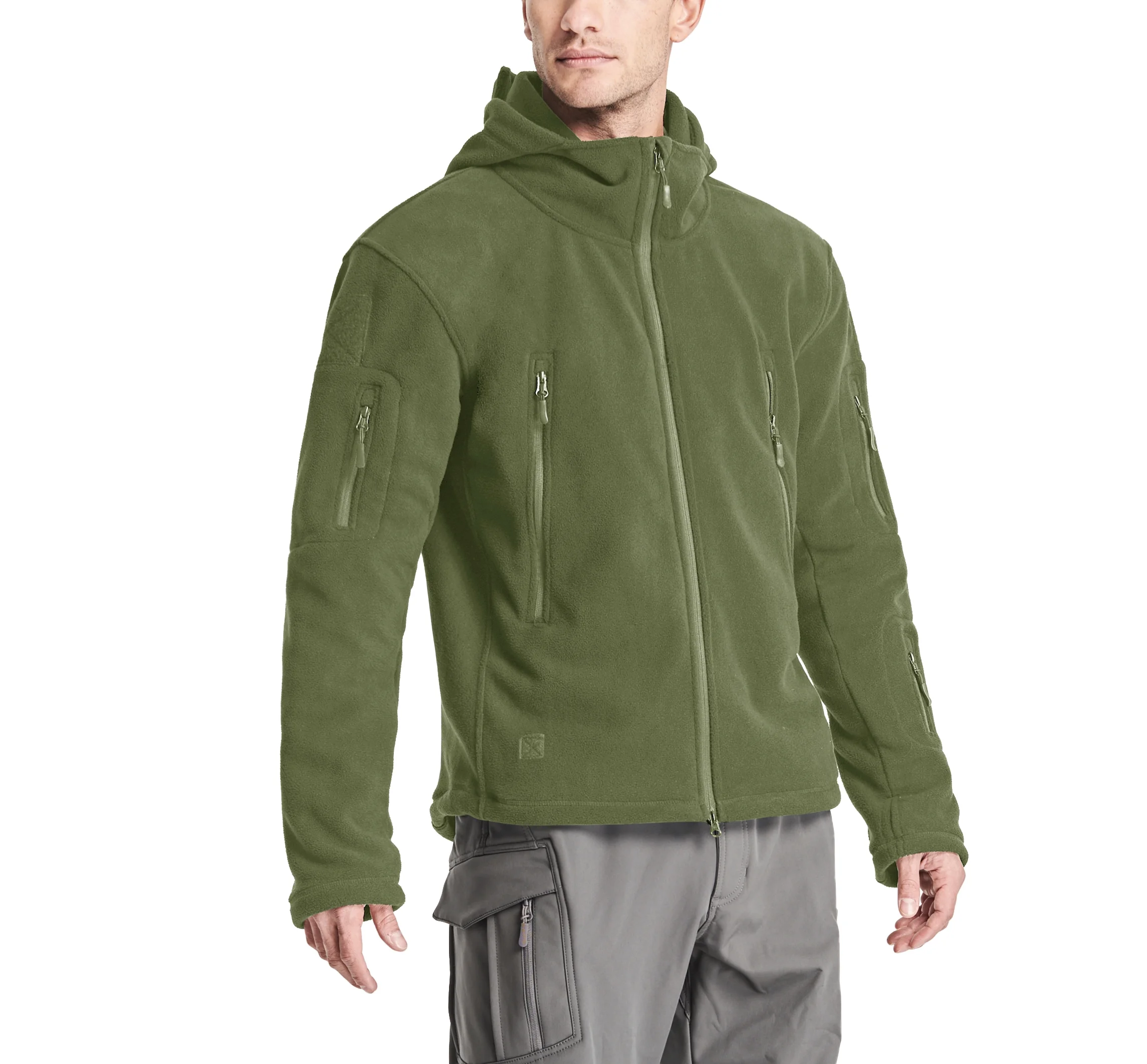 TACVASEN Mens Soft Winter Fleece Jacket Camping Warm Coat Army Green M