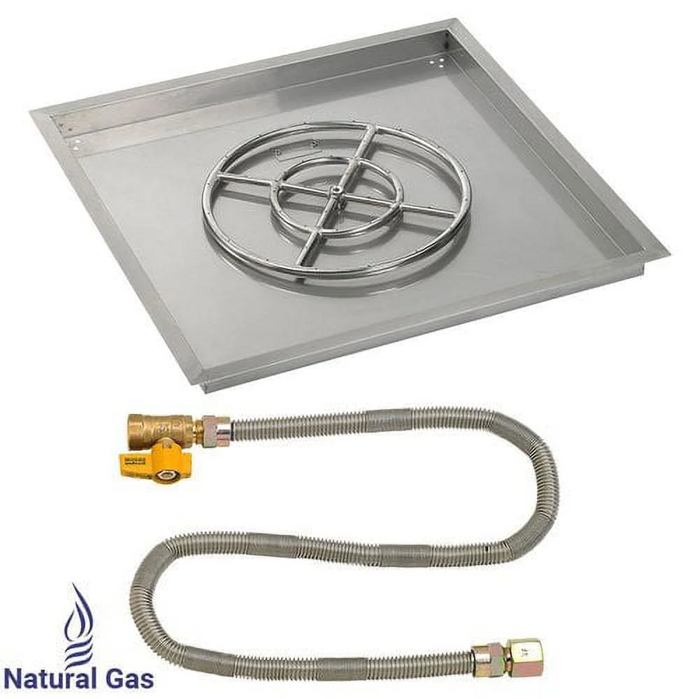American Fireglass  36 in. Square Stainless Steel Drop-In Pan with Match Light Kit - Natural Gas