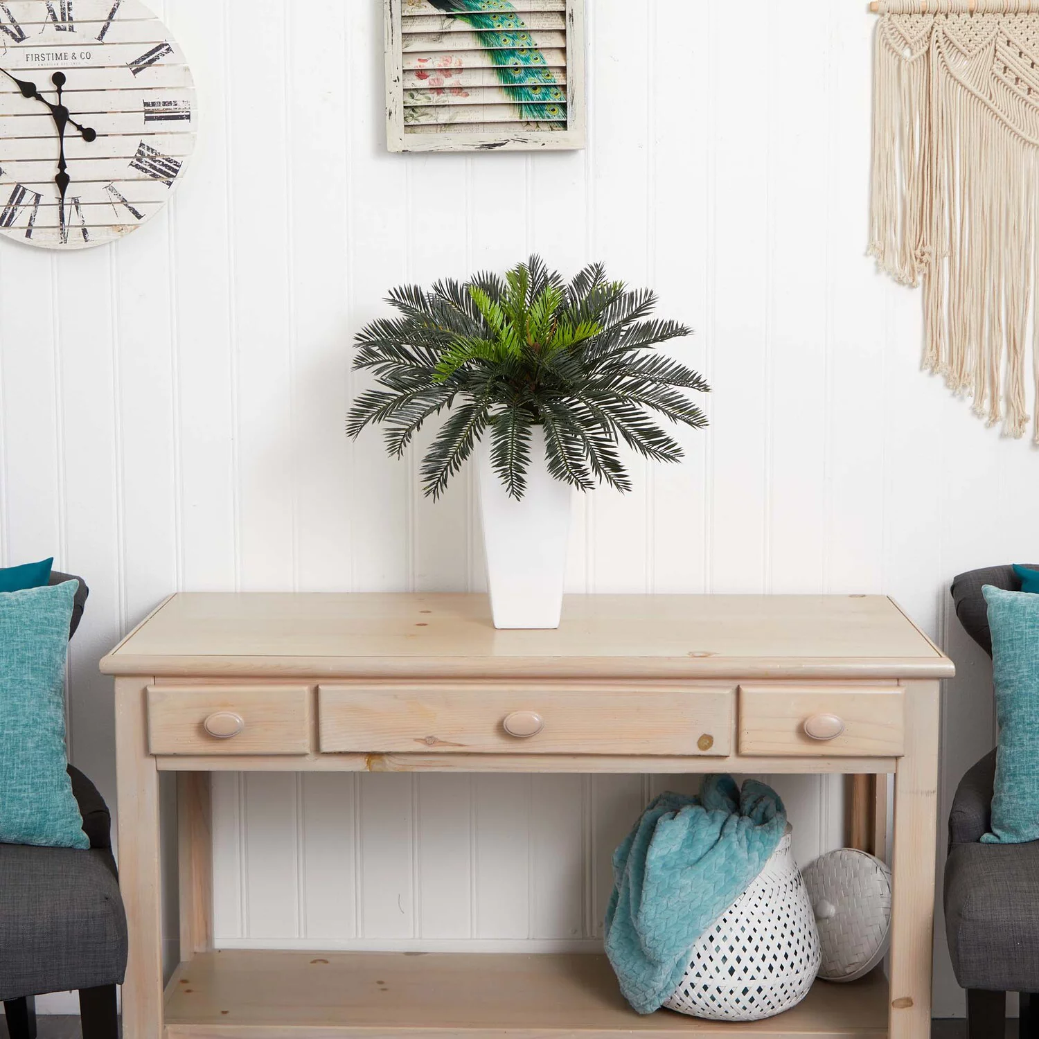 Nearly Natural  Cycus in White Planter