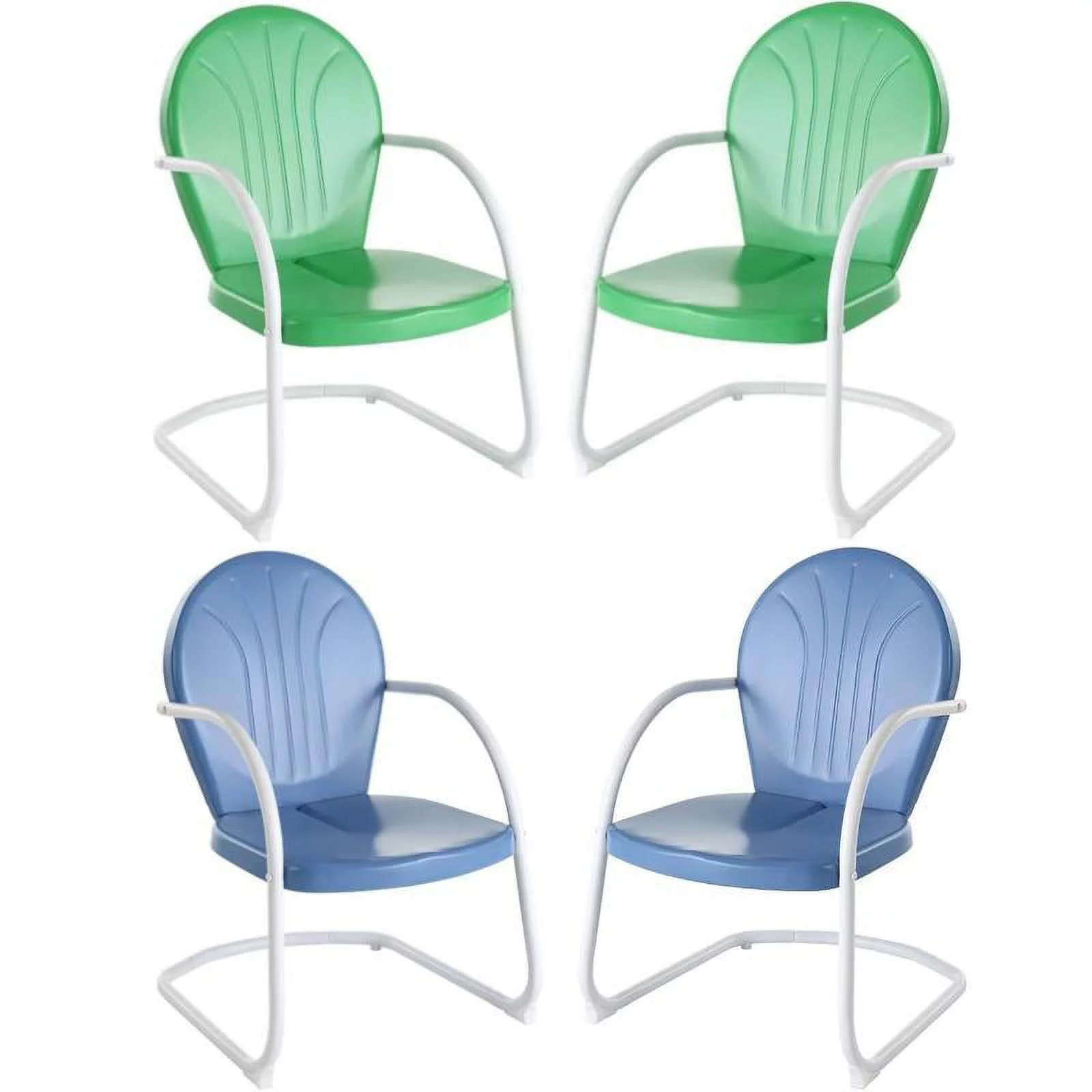 Home Square 4 Piece Metal Patio Chair Set in Grasshopper Green and Sky Blue