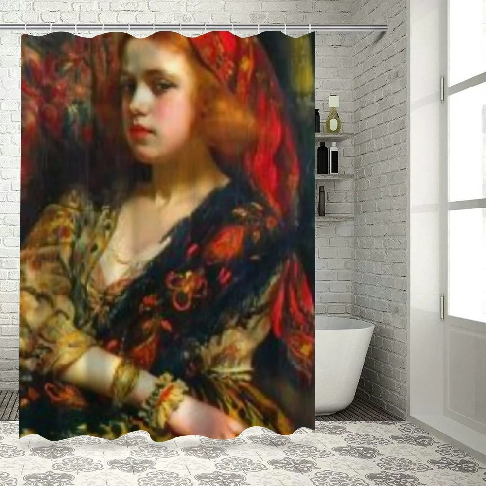 Awypu Bathroom Shower Curtain Set with Hooks Waterproof Odalisque Wall Art White