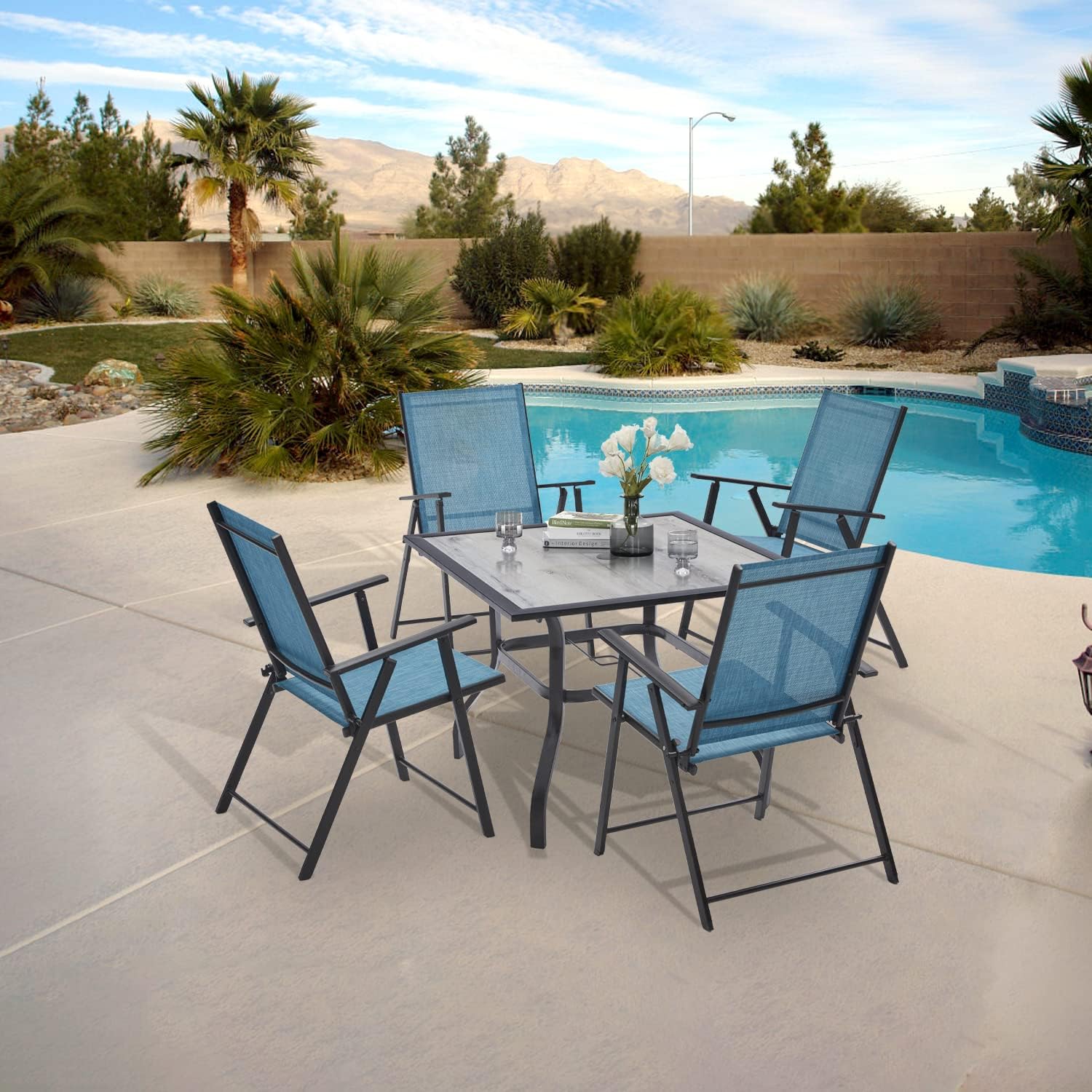 VICLLAX Outdoor Folding Patio Chairs with Arms, Portable Patio Dining Chairs Sling Back Chairs for Garden, Set of 4