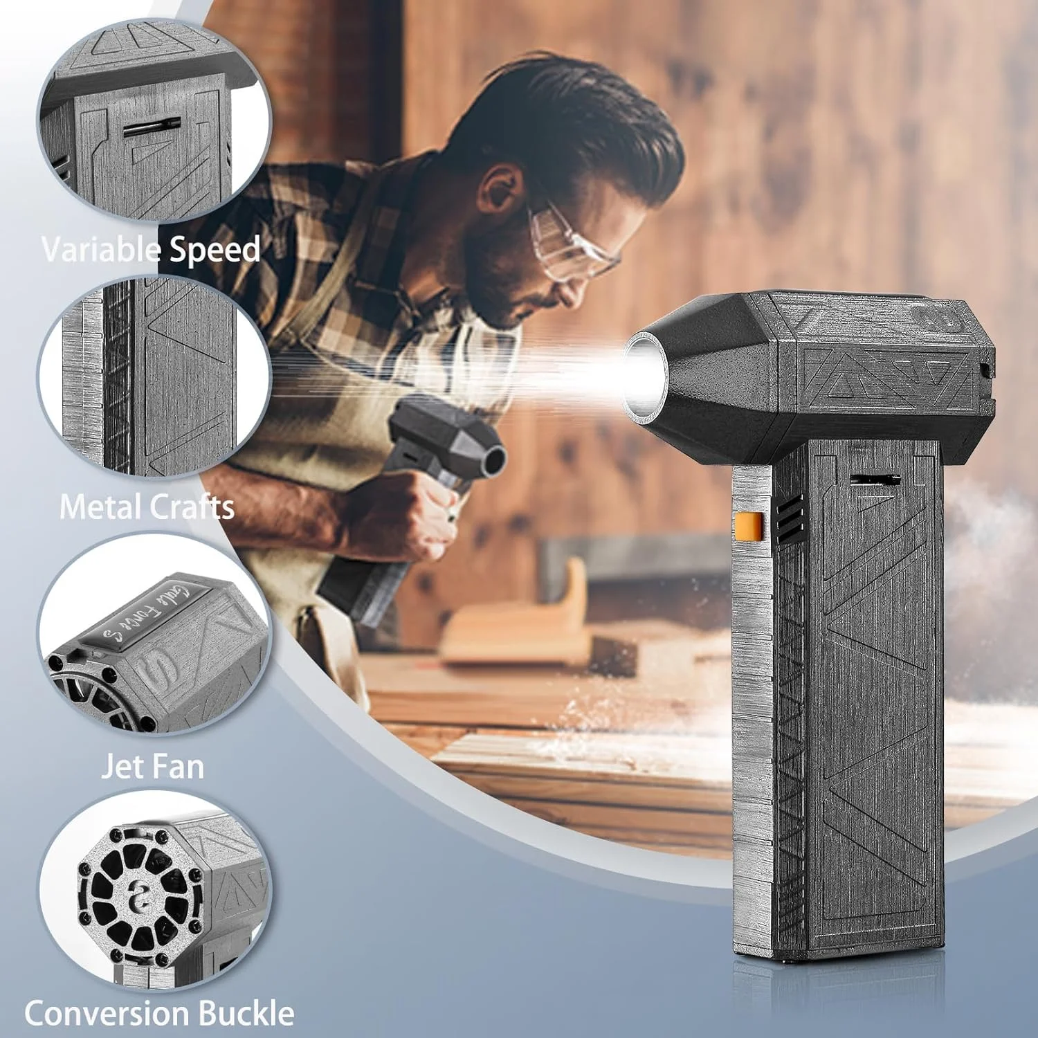 Jet Dry Mini Blower, 130000 RPM Portable Mini Jet Blower, Super Jet Fan Adjustable Speeds and Rechargeable, Cordless Jet Blower Car Dryer with 8000mAh Battery, and Type-C Fast Charging (Standard kit)