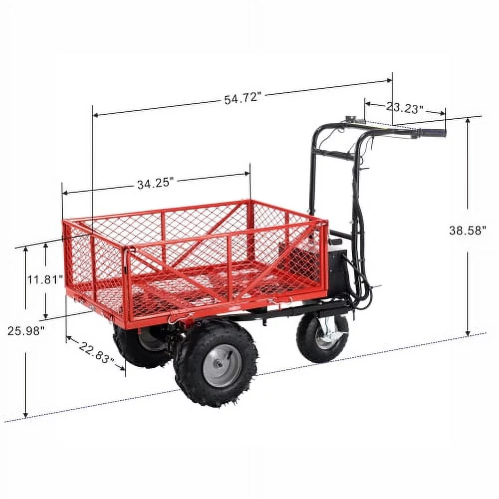Buumin Wheelbarrow Utility Cart Electric Powered Cart 48V28Ah 500W Capacity 500lbs (230kg) Material Hauler 1000lbs Towing