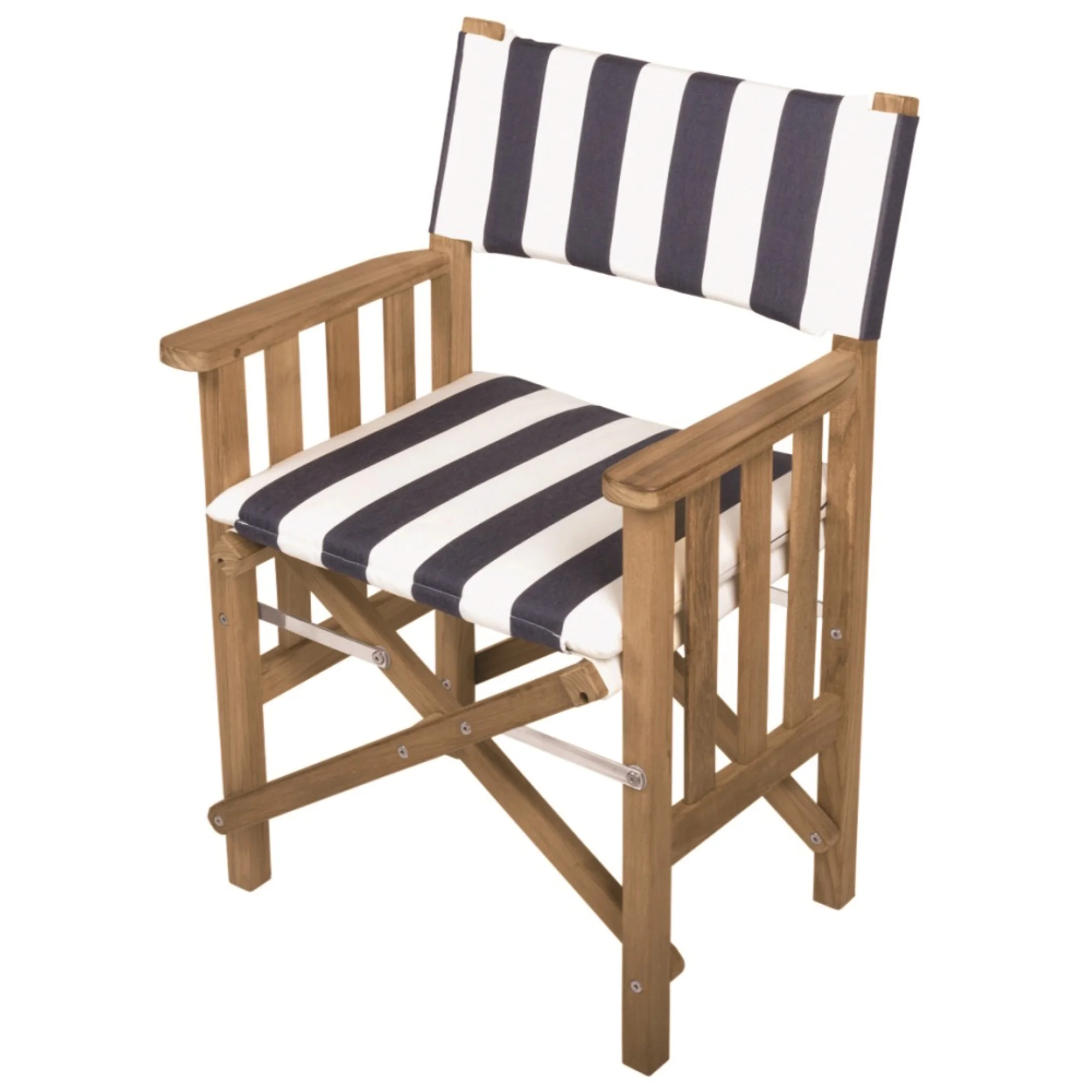 Whitecap 61050 Teak Director's Chair with Navy White Stripe Cushion - 18-1/2