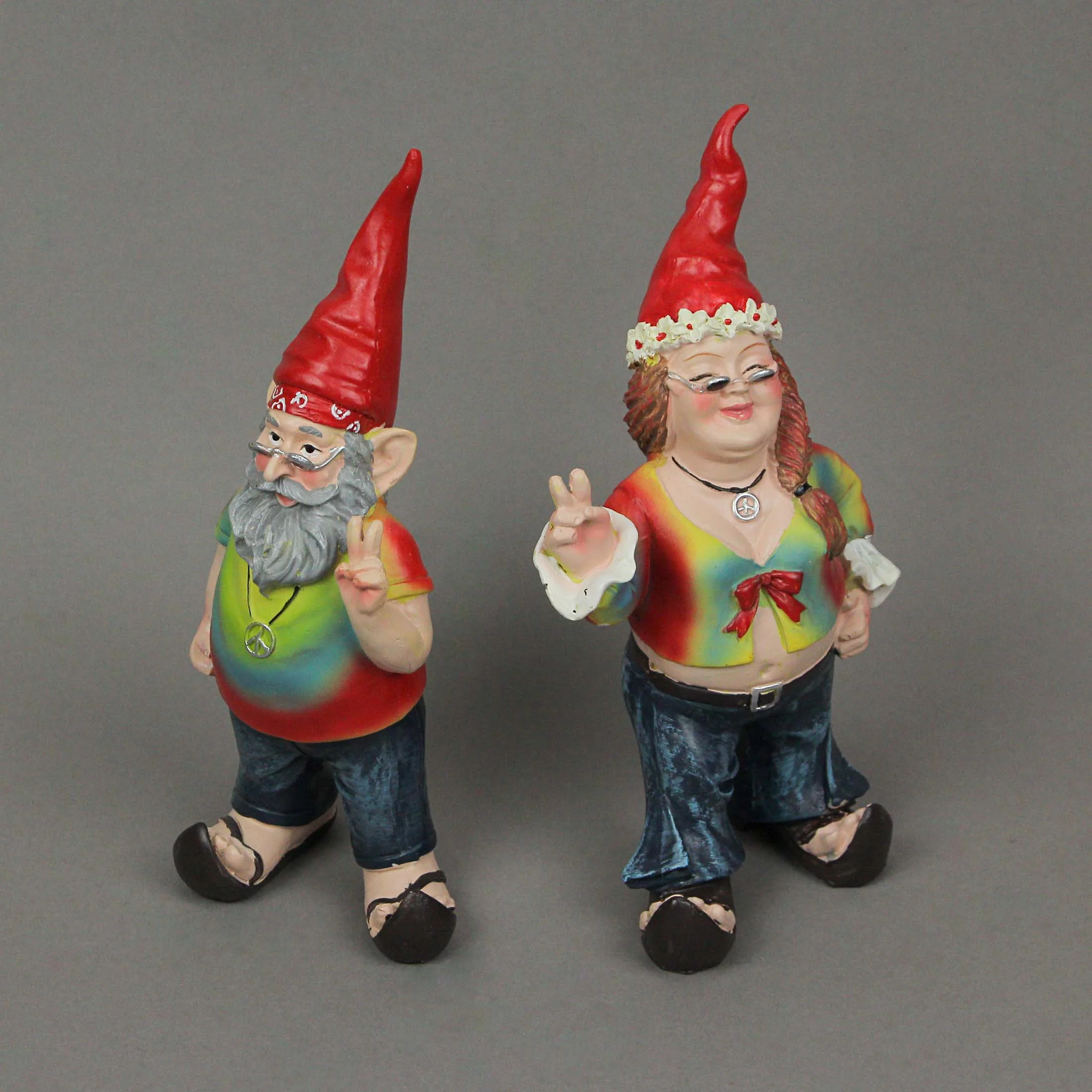 Zeckos Resin Hippie Gnome Garden Statues Gnancy and Gnarley 8.25 inch