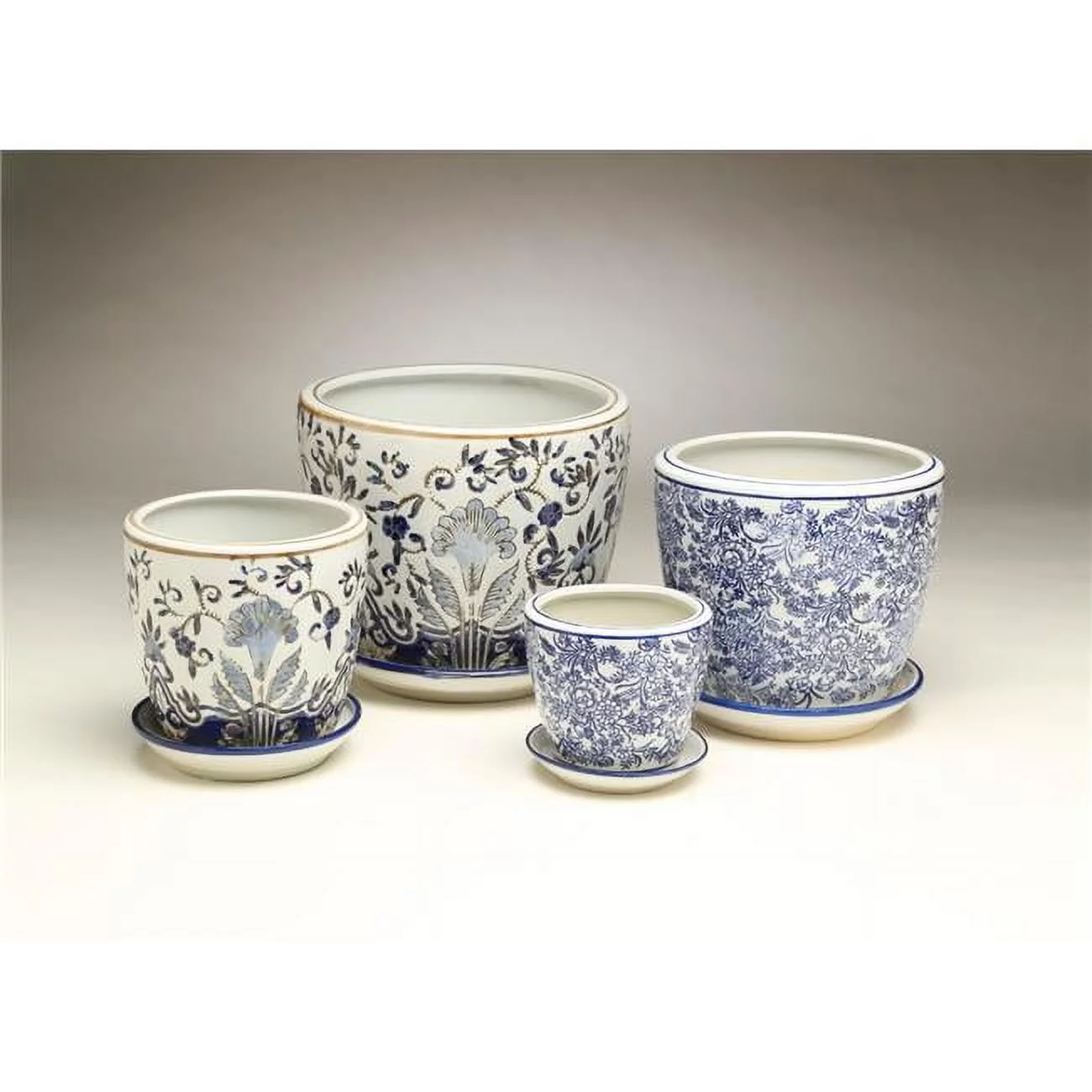 AA Importing 59936 Blue & White Floral Planter, Set of 4