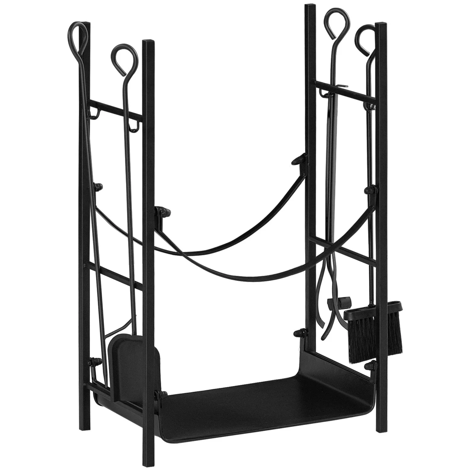 YLtoohoom Firewood Rack with Fireplace Tools  Indoor Outdoor Firewood Holder   Bottom with 2 Tiers for Fireplace  Wood Stove  Hearth or Fire Pit  Black