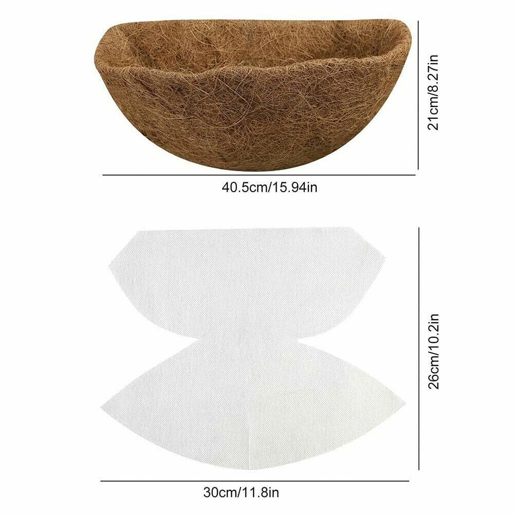 EROCK 2Pcs Thick Half Round Coconut Fiber Plant Basket Coco Liners + Non-woven Lining-16 INCH