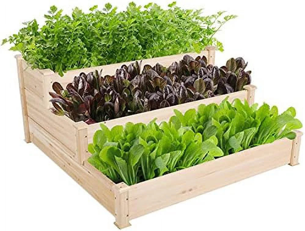 3 Tier Raised Garden Bed Wood Garden Box Wooden Vegetables/Flower/Herb Elevated Garden Planter Boxes Outdoor