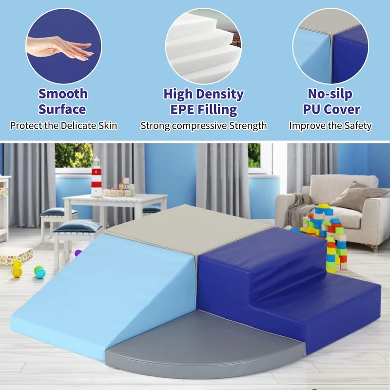 Kids Corner Climber 4-Piece Set Climbing Toys for Toddlers 1-3, Soft Babies Climb Foam Play Set Indoor Baby Crawling Foam Blocks Children Foam Toys for Kids Crawling and Sliding, Red