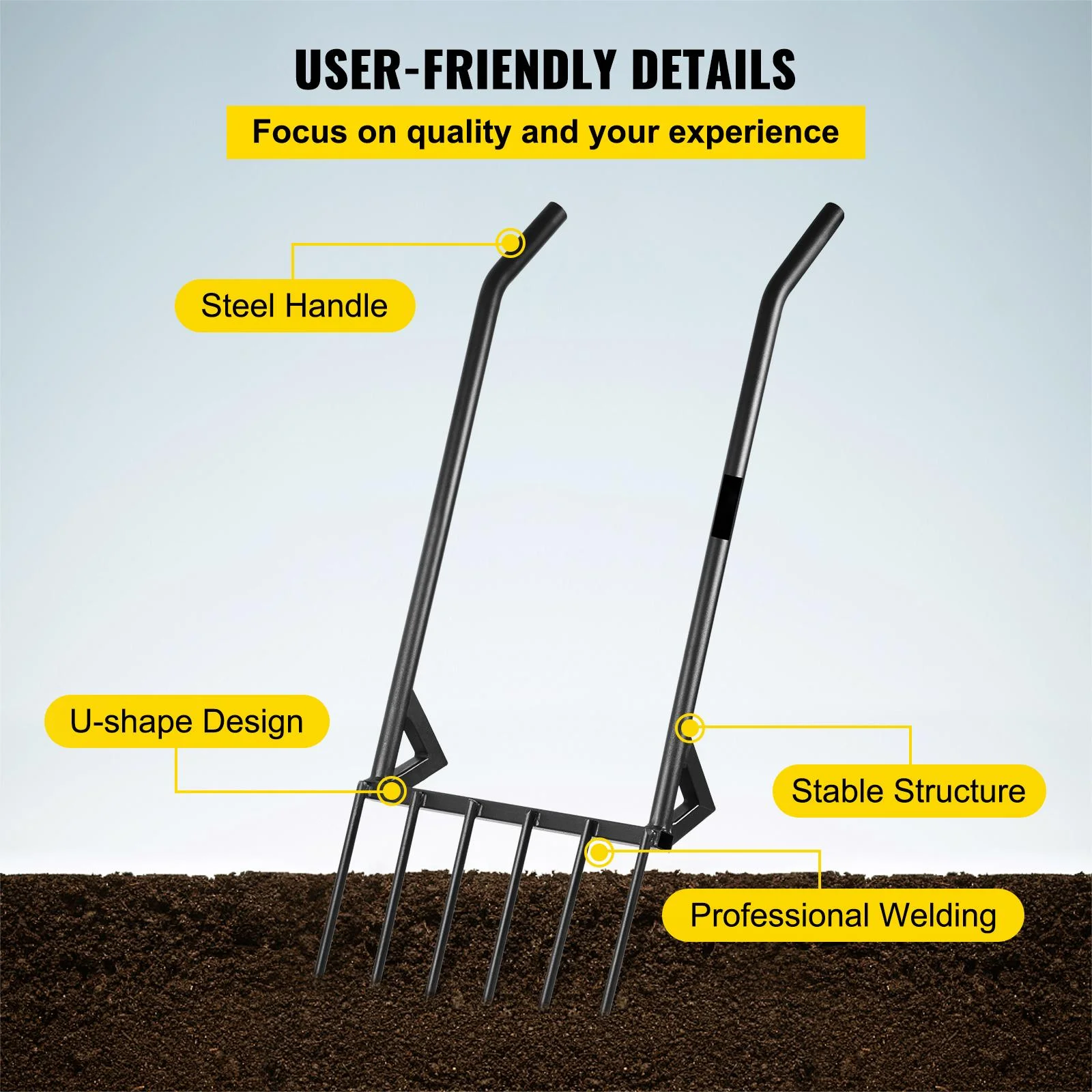 BENTISM Broadfork Cultivating Tool Broad Fork 6 Steel Tines 45in for Gardening