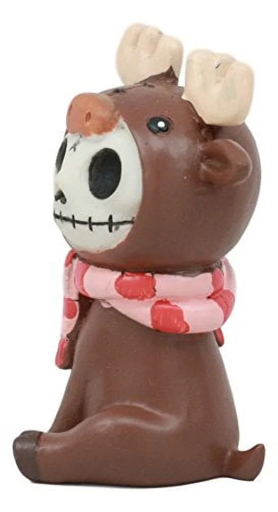 Ebros Furry Bones Pink Scarfed Spruce The Moose With White Duck Skeleton Figurine 3