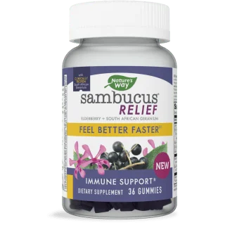 Nature's Way Sambucus Relief, Immune Support, Elderberry + South African Geranium, 36 Gummies