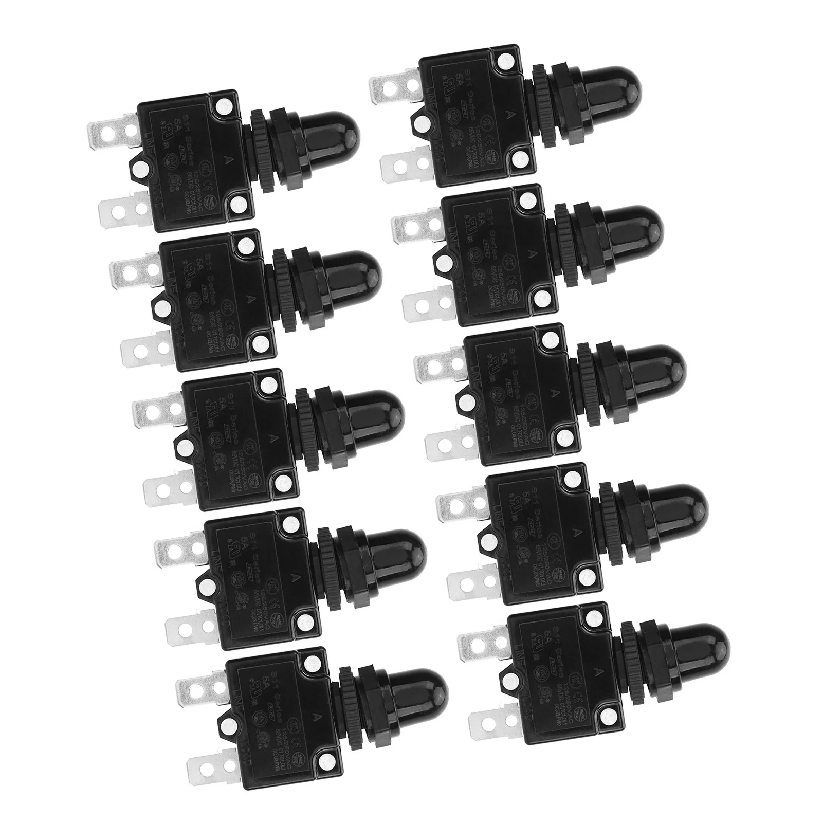 Automatic Reset Relay Fuse, 5a Manual Reset Relay 10Pcs Hand Reset Relay PC and Silver Waterproof Circuit Breaker Overload Protection 125 250 VAC 65 VDC 50 60 Hz