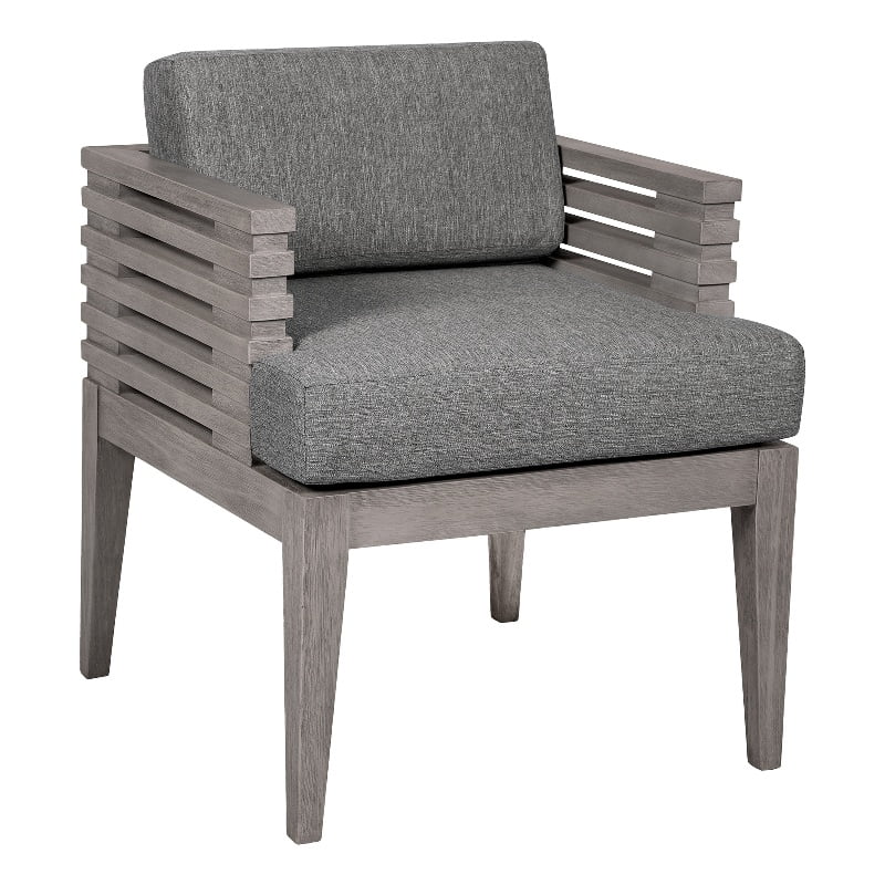 Vivid Outdoor Patio Dining Chair in Gray Eucalyptus Wood with Gray Olefin Cushions